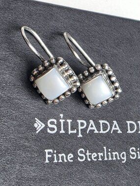 Silpada Button Frame Freshwater Pearl Sterling Silver Earrings W1394
